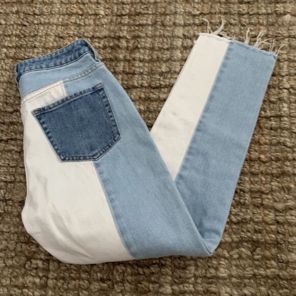 Pacsun Mom Jeans Size 25 High Rise Light Wash / White Two Tone Denim Raw Hem - Picture 5 of 7